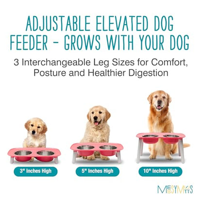 Messy Mutts Elevated Double Feeder with Stainless Bowls | Adjustable Height 3”, 5”, or 10” | Adjustable Standing Feeder for Dogs | 5 Cups per Bowl | Watermelon - color: Watermelon