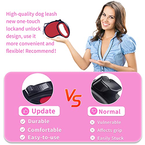 Retractable Dog Leash,[Strong Nylon Tape][One-Handed One Button Lock] for Small Medium Dogs and Cats,16ft Pet Walking Leash with 360°Tangle-Free Design,Anti-Slip Handle,Gift Package (Red) - color: Red