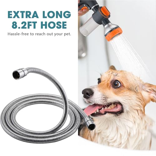 Dog 8.2ft Pup Shampoo Dispenser Jet Attachment to Shower Head Washing, 8-Setting High Pressure Pet Wash Cleaning Sprayer Bath for Bathtub Station, Adhesive Shower Holder, Indoor