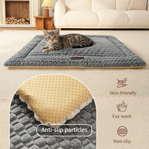 SOMAHE Cat Beds Flat Cat Bed Mat, Premium Plush Cat Mat with Non-Slip Bottom, 1.2" Thick All-Season Kneading Cushion, Machine Washable Anti-Static Pet Bed 15×23Inch, Grey - color: Grey, size: 23"L x 15"W x 1.2"Th