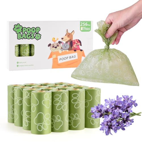 Poop Bags Rolls 256 Count - 9x13 Inches Green Thickened Leakproof Lavender scent Poo Bags for Dogs, Eco-Friendly Pet Waste Bags for Walking,Travel,Home - color: green