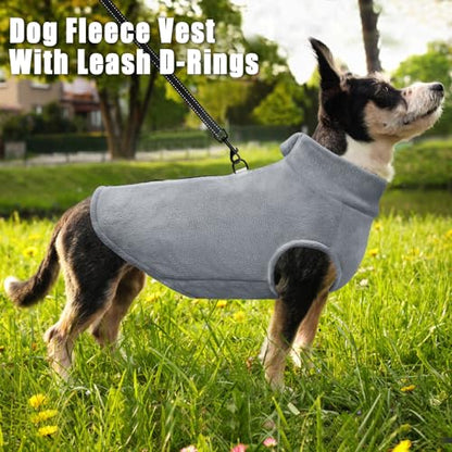Idepet Dog Fleece Vest Sweater Zip Up Warm Pullover Dogs Jacket with D-Ring Leash Winter Cold Weater Coat Pet Sweatershirt Clothes Hoodie for Small Medium Dogs Boy Girl (Gray, S) - color: Gray, size: S