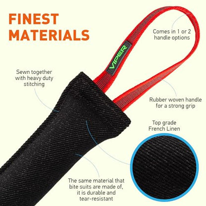 Viper Heavy Duty French Linen Dog Bite Tug Toy - K9 Trainer, Tough and Durable for Dogs Shutzhund IPO K-9 - Black - 12in L x 2in W - color: Black, size: 12in L x 2in W