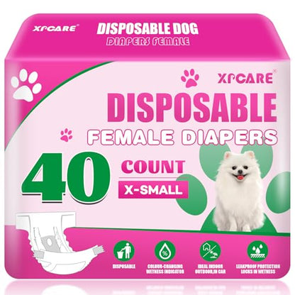 XPCARE 40 Count Disposable Female Dog Diapers, Super Absorbent, Leak Proof, Dog Diapers,Dog Period Diaper Female, for Incontinence, Estrus Female Dogs (X-Small) - size: X-Small