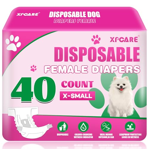 XPCARE 40 Count Disposable Female Dog Diapers, Super Absorbent, Leak Proof, Dog Diapers,Dog Period Diaper Female, for Incontinence, Estrus Female Dogs (X-Small) - size: X-Small