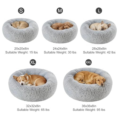Dog Bed Calming Beds for Small Medium Dogs - Round Donut Washable Dog Bed, Anti-Slip Faux Fur Fluffy Donut Cuddler Anxiety Cat Bed(Light Grey 24") - color: Light Gray, size: 24"L x 24"W x 8"Th