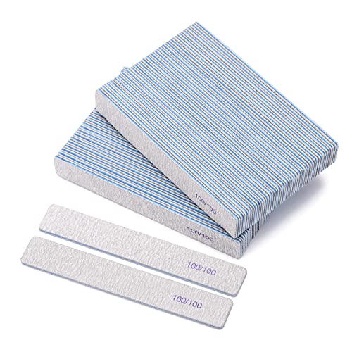 50 Pieces Rectangle Nail Files 100/100 Grit, Reusable Nail Buffers Double Sided Emery Boards Fingernail Files for Acrylic Nails and Natural Nails - size: 100/100 Grit(50 Count)