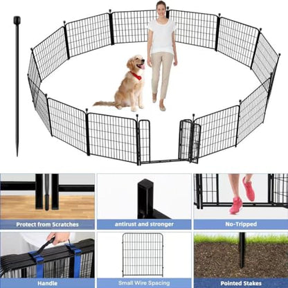 ADAVIN Garden Fence with Gate 36 in(H)×31 Ft(L) 14 Panels, Camping Fence, Tall Animal Barrier Fence, Pet Fences for Dogs Outside, Black Metal Decorative Garden Fencing, Flower Bed Fencing - size: 14panels-36in(H)×31ft(L)