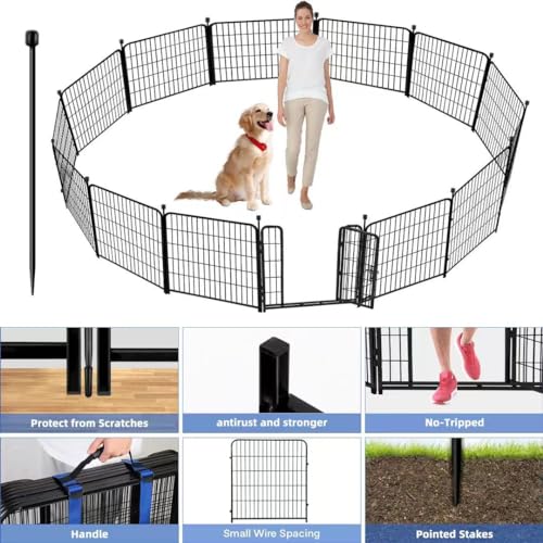 ADAVIN Tall Garden Fence 54 in(H)×22.1 Ft(L),10 Panels Dog Fence Outdoor for Yard, Heavy Duty Iron Metal Fence with Gate Low Threshold, No Dig Fences Panels, Animal Barrier Fences, Black - size: 10panels-54in(H)x22.1ft(L)