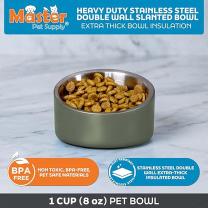Master Pet Supply Stainless Steel Slanted Dog Cat Food Bowl - 8 oz Heavy Duty - Camo Patrol, Double Wall Insulated, Non-Slip Elevated Bowl for French Bulldogs Pugs Cats, Anti Rust Dishwasher Safe - color: Camo Patrol, size: 1 Cup (8 oz)