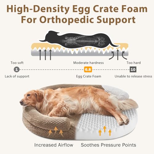 JOEJOY XL Orthopedic Dog Beds Large Sized Dog, Extra Large Washable Waterproof Oval Large Dog Bed with Removable Cover, Egg-Crate Foam Pet Bed with Bolster Sides & Non-Skid Bottom, Brown, 42''x31'' - color: Brown, size: XL(42"x 32"x 7")