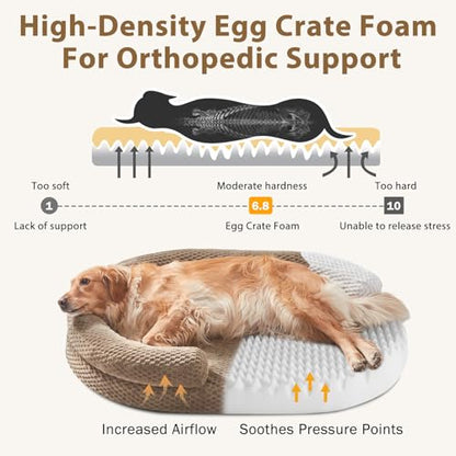 JOEJOY XL Orthopedic Dog Beds Large Sized Dog, Extra Large Washable Waterproof Oval Large Dog Bed with Removable Cover, Egg-Crate Foam Pet Bed with Bolster Sides & Non-Skid Bottom, Brown, 42''x31'' - color: Brown, size: XL(42"x 32"x 7")