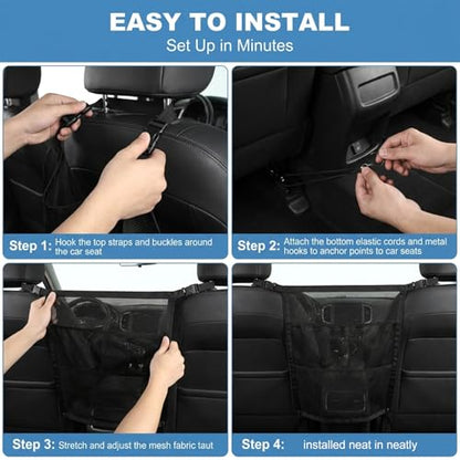 Dog Car Barrier, 27 x 22 Inch Enlarge Pet Barrier Mesh with Storage Pouch for Dogs & Child, Universal Dog Car Net Barrier Back Seat for SUVs, Sedans & Trucks