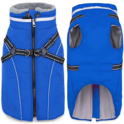 Fragralley Dog Coat with Harness Built in, Waterproof Windproof Reflective Warm Puffer Jacket, Fleece Lined Vest Winter Parka for Small, Medium, Large Dogs - color: Blue, size: X-Small