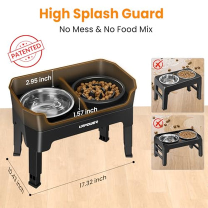 URPOWER 3-in-1 Elevated Dog Bowls - Mess Proof Double Deck 4 Height Adjustable Raised Stand with Stainless Steel Bowl & Slow Feeder & Licking Plate for Small, Medium & Large Dogs - color: Matte Black, size: Large