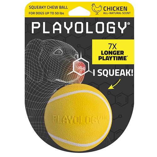 Playology Dog Toys | Squeaky Chew Ball for Dogs | Chicken Scented Medium Dog Ball | Bouncy Floating Chew Toys for Fetch - size: Medium, style: Chicken