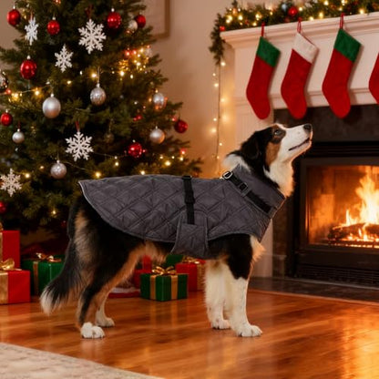 Kuoser Dog Coat Warm Fleece Lining Turtleneck Dog Jacket with Harness Built-in, Adjustable Windproof Cold Weather Coats with Quick Release Buckle Pet Winter Snowsuit for Medium Large Dogs, Grey L - color: Grey, size: Large (Chest Girth:24.4")