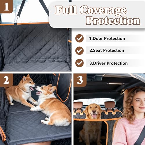 Hard Bottom Waterproof Dog Seat Cover Hammock for Full Size Truck | 900D Oxford bite-proof & waterproof. 35D sponge pad protects dog joints. Extra-wide hard bottom supports 600lbs. Mesh window - size: XL-For Large SUVs/ Full Size Trucks