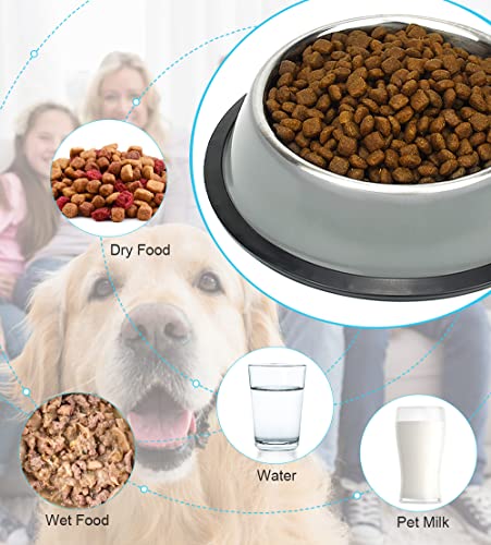 Stainless Steel Dog Bowls, Food and Water Non Slip Anti Skid Stackable Pet Puppy Dishes for Small, Medium and Large Dogs (2 Pack) - color: Grey, size: 2¼ Cup/18 oz