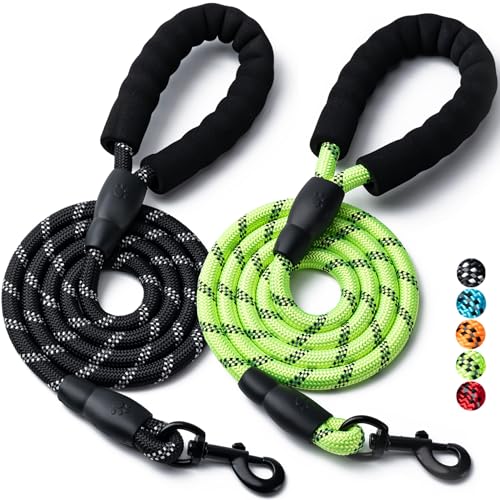 2 Pack Dog Leash, 4/5//6 FT Heavy Duty Nylon Rope Pet Leashes with Comfortable Padded Handle, Reflective Dog Leashes for Small Medium and Large Dogs (4FT-1/2,Black/Green) - color: 2PCS-Black+Green, size: 1/2"x 4 FT (18~120 lbs.)