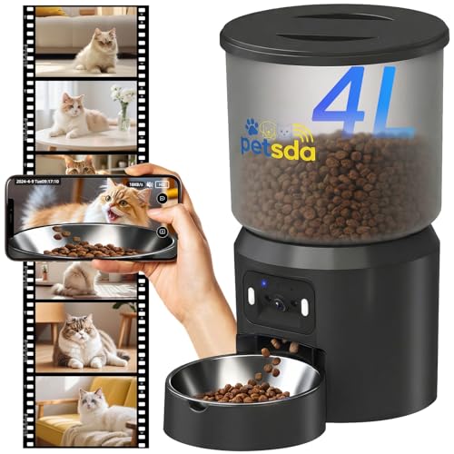 Automatic Cat Feeder with 2K Camera 5G WiFi 4L Timed Dry Food Dispenser APP Control, 15 Meals Programmable 1-20 Portion Per Day Dual Power Supply with Stainless Bowl for Multiple Pet Easy Clean