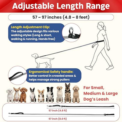 Anccoplus Hands Free Dog Leash, Multifunctional Crossbody Running for Dogs, Ultra-Light Dog Training Leash with Secure Clip, Short & Long Leashes, Adjustable Service Dog Leashes (Black Gray) - color: Black Gray