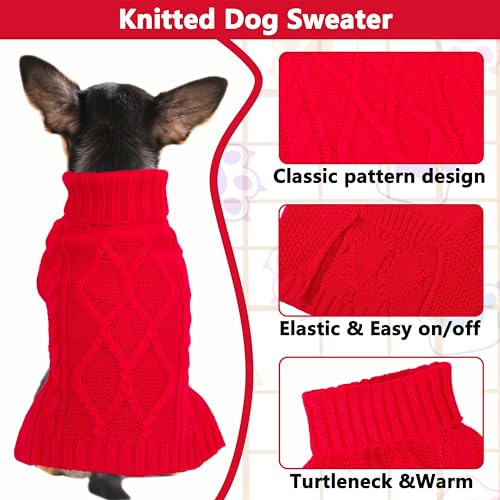 Dog Sweaters for Small Dogs Red Dog Christmas Sweater Winter Doggy Clothes Turtleneck Puppy Sweater Warm Pet Clothes Knitted Solid Cat Dogie Outfit XS~L(Red,XS) - color: Red, size: X-Small
