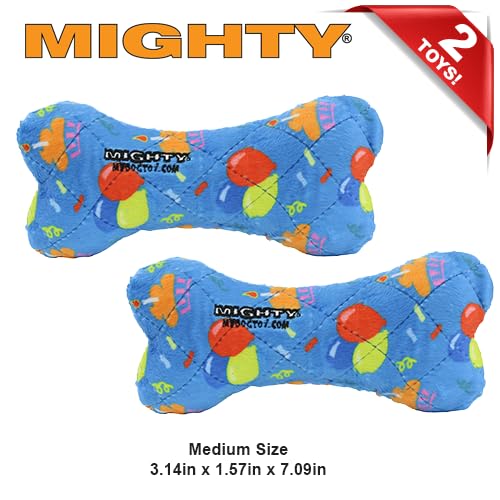 MIGHTY Tuffy 2 Pack Bone Dog Toy: Ultra Durable Plush Toy with Multiple Layers & Reinforced Seams, Washable and Floats, Vinyl Bone & Fleece - color: 2PK Blue Medium Birthday Celebration Bone
