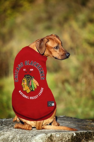 NHL Chicago Blackhawks Tee Shirt for Dogs & Cats, X-Small. - Are You A Hockey Fan? Let Your Pet Be An NHL Fan Too! - color: Chicago Blackhawks, size: X-Small