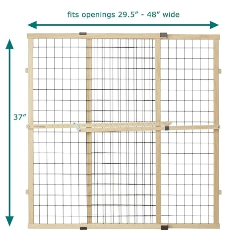 MYPET Wire Mesh Dog Gate: 29.5"-40" Wide, Pressure Mounted with No Tools; Expandable, Durable Pet Gates for Doors and Hallways, 37" Tall, Made with Sustainable Hardwood - size: 29.5"-48" Wide, 37" Tall