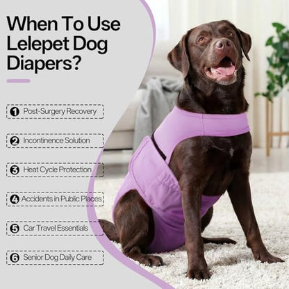 Lelepet Reusable Dog Diapers Female, Dog Period Panties, Washable Belly Band Dog with Suspenders, Girl Dog Diapers for Heat, Soft Adjustable Small Doggy Onsie with Hole Tail, Purple, XS - color: Purple, size: XS