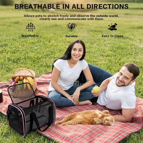 Cat Carrier Soft-Sided Dog Pet Carrier Pets Travel Carriers for Big Cats Small Dogs Mesh Puppy Carry Bag,TSA Airline Up to 16 Lbs (Pink, 17 * 11 * 11) - color: pink, size: 17*11*11