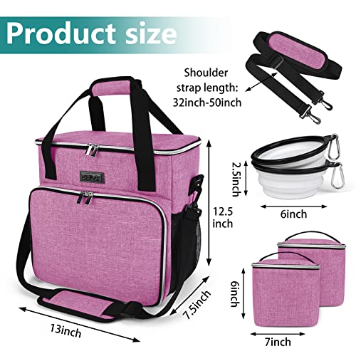 BAGLHER Dog Travel Bag, Pet Travel Bag (ALL Pet Travel Supplies), With 2 Pet Food Containers and 2 Collapsible Silicone Bowls; Essential Kits for Pet Travel Pink - color: Pink, size: Medium