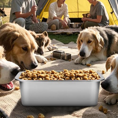 Ohtomber Stainless Steel 1.25 Gallons Large Dog Water Bowl, Metal Pet Dog Water & Food Bowl No Spilling, Outdoor Feeder Dish Plate for Cat, Big, Extra Large Pet - size: 1.25 gallons