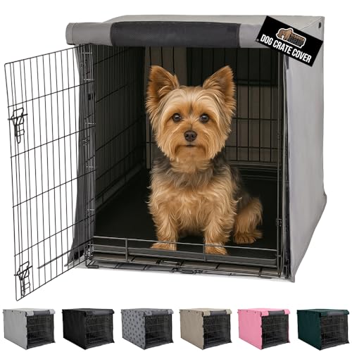 GORILLA GRIP Dog Crate Covers Compatible with Amazon Basics Dog Crates, All Sides Open, Privacy Cover Fits 24" Wire Kennel, Breathable Mesh Windows, Light Reducing Puppy Training Cage Topper, Gray - color: Gray, size: 24" X 18" X 20"