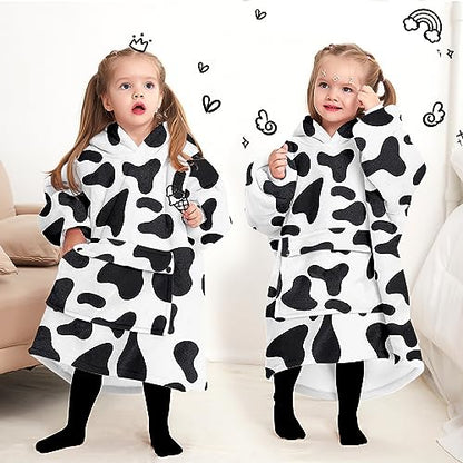 KFUBUO Wearable Blanket Hoodie for Kids Toddlers Sherpa Blanket Sweatshirt With Pocket Cute Hoodies 2-6 Year Old Girl Boy Birthday Gifts Cow - color: Printing-dairycow, size: Kids 2-6YR