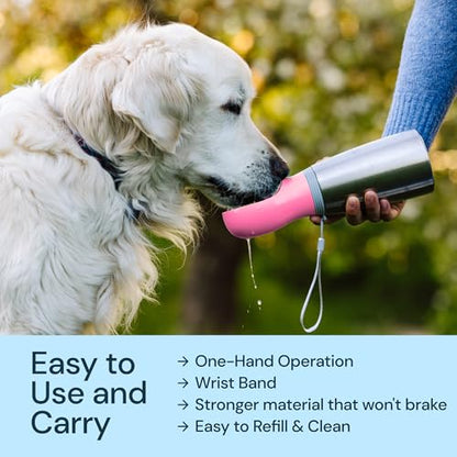 MalsiPree Insulated Dog Water Bottle - 24 oz Pink, Stainless Steel | 24oz insulated steel bottle & bowl - leak-proof - Use for dog travel, hiking, park & beach days - color: Pink, size: 24oz - Insulated