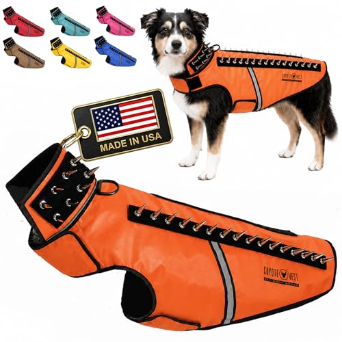 CoyoteVest SpikeVest Dog Harness | Stab-Resistant Protective Vest | Coyote Vest for Dogs | Defends Against Coyotes, Dogs, Birds of Prey | Reflective Safety, Made in USA (L-Fluorescent Orange) - color: Fluorescent Orange, size: Large