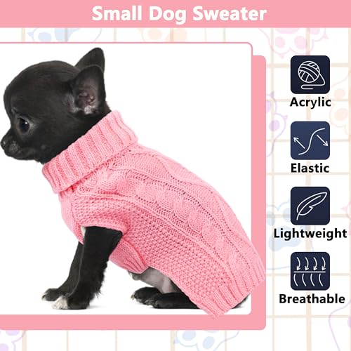 Dog Sweaters for Small Dogs Winter Dog Clothes Turtleneck Puppy Sweater Warm Pet Clothes Knitted Solid Cat Sweater Dogie Outfit XS~L(Light Pink,S) - color: Light Pink, size: Small