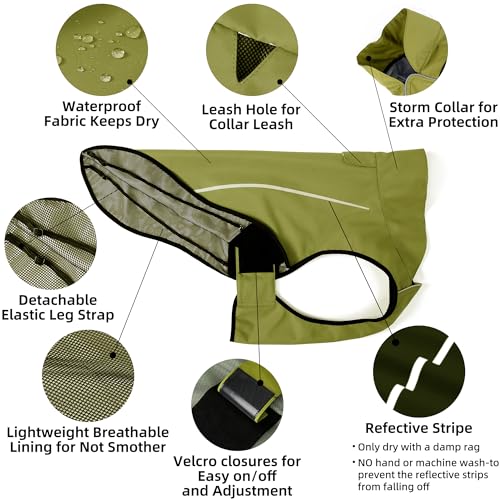 Mile High Life Dog Raincoat, Adjustable Waterproof Reflective Rain Jacket for Small Medium Large Dogs, Lightweight Breathable Pet Rain Coat with Leash Hole(Lime Yellow,XS Chest 17-23") - color: Lime Yellow, size: XS Chest 17"-23"
