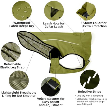 Mile High Life Dog Raincoat, Adjustable Waterproof Reflective Rain Jacket for Small Medium Large Dogs, Lightweight Breathable Pet Rain Coat with Leash Hole(Lime Yellow,XS Chest 17-23") - color: Lime Yellow, size: XS Chest 17"-23"
