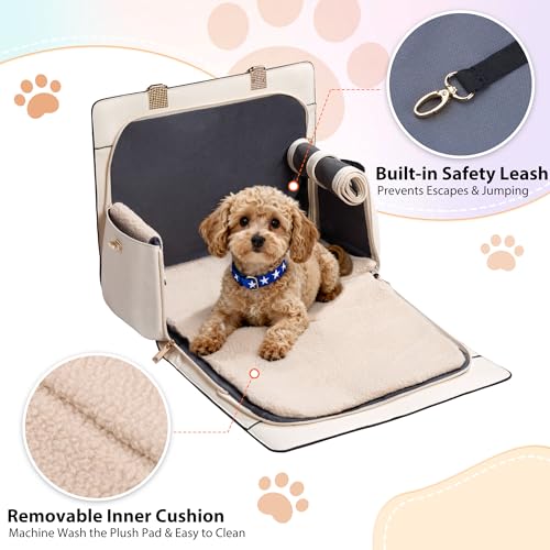 Dog Purse Carrier for Small Dogs, Stylish Foldable Pet Carrier Purse Tote Bag with Washable Cushion & Safety Leash, Airline Approved Puppy Travel Bag with Pockets (White) - color: White