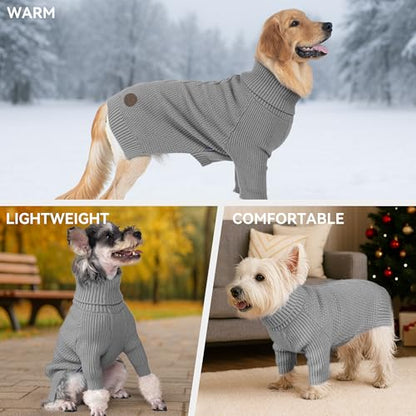 cyeollo Dog Sweaters Turtleneck Knitted Sweater with Long Sleeves Winter Pet Clothes Dog Sweaters for Small Dogs, Grey M - color: Grey, size: Medium