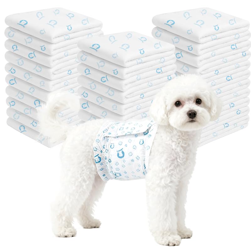 90 Count Dog Diapers Male, Disposable Small Male Dog Wraps Super Absorbent Puppy Doggie Diapers for Heat Excitable Urination Incontinence Waist 11-16.5 inch Small Dog - Blue