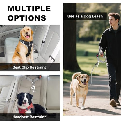 Dog Seat Belt for Car,Chew Proof Dog Car Seat Belt,2 in 1 Car Harness for Dogs Safety Seat Belt,Heavy Duty Pet Seat Belt for Medium & Large Dogs Chewer - size: 2 Pack(Grey)