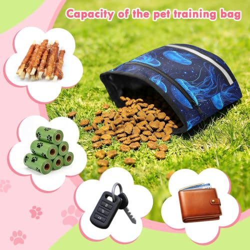 Jellyfish Water-Resistant Dog Treat Pouch, 3 Ways to Wear Treat Bag with Magnetic Closure & Reflective Strip, Hands-Free for Pet Training, Walking