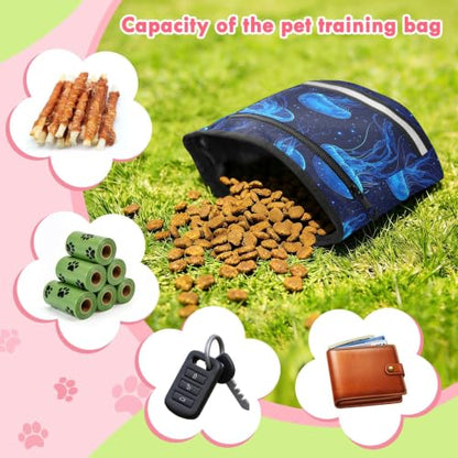 Jellyfish Water-Resistant Dog Treat Pouch, 3 Ways to Wear Treat Bag with Magnetic Closure & Reflective Strip, Hands-Free for Pet Training, Walking
