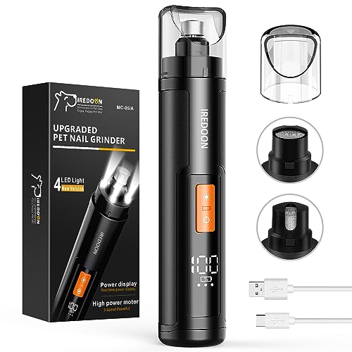 IREDOON Dog Nail Grinder Upgraded - Professional 3-Speed Super Quiet and Low Vibration Electric Pet Nail Grinder with 4 LED Lights - Painless Paws Grooming & Smoothing for Small to Large Dogs (Black) - color: Black