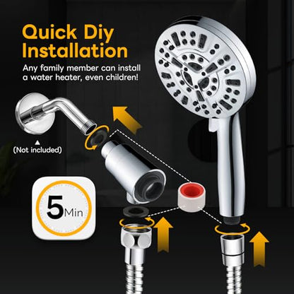 High Pressure 10 Ways Handheld Shower Head Chrome- Anti-clog Nozzles, Built-in Power Wash to Clean Tub, Wall & Overhead Brackets,Magnetitc Rainfall Shower Wand,Built-in 2 Power Jet - color: Chrome