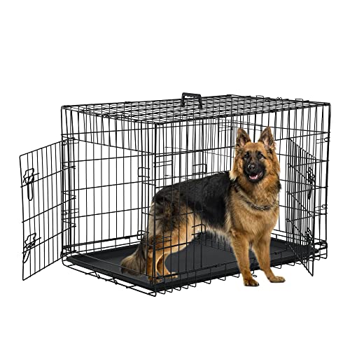Foldable Dog Cage - 42 Inch Kennel, Double Door w/Leak-Proof Tray, Collapsible Metal Cage for Medium Dogs, Indoor Use - color: Black, size: 42 inch